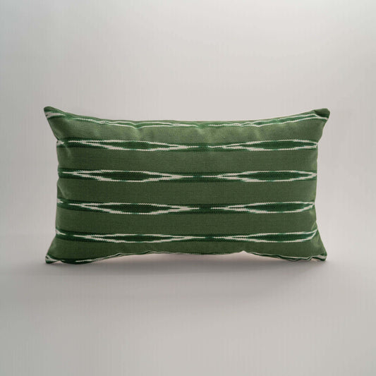 Handmade Guatemalan green serpentine ikat pillow deep green