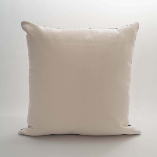 Handmade Guatemalan Atitlan blue and natural ikat pillow