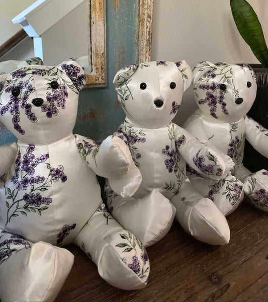 Custom handmade memory bear made from loved one’s clothing