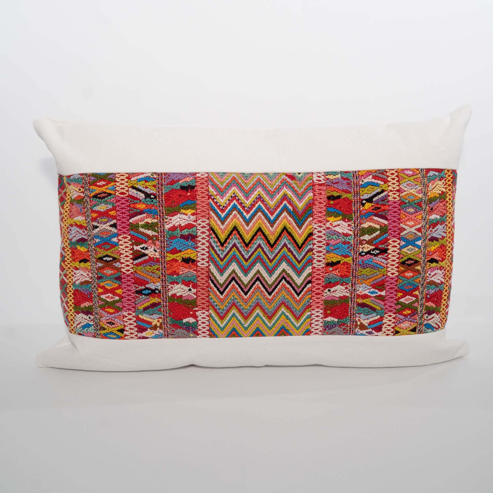 Handmade vintage San Juan Cotzal geometric bird huipil lumbar pillow 14x22