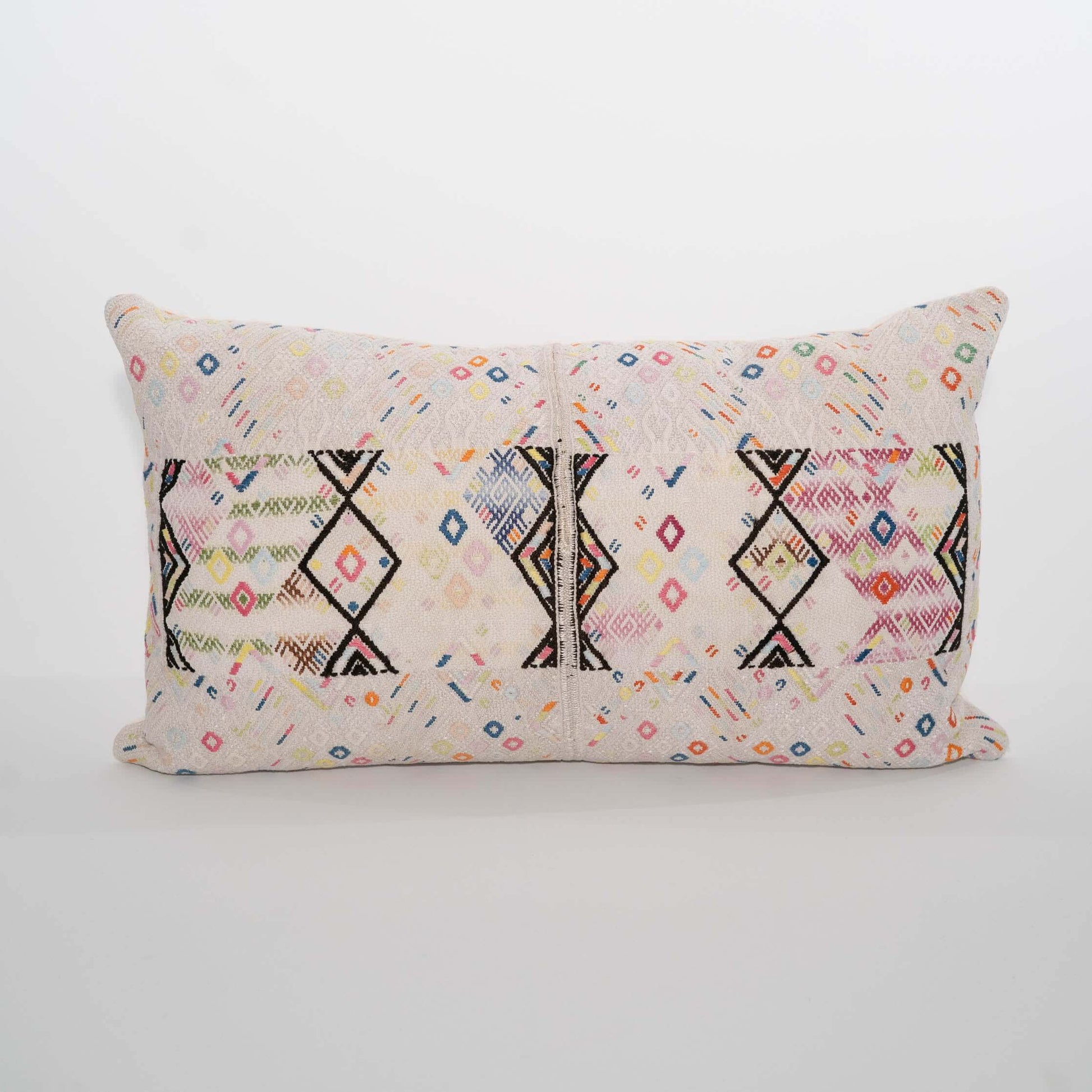 Handmade vintage Nahualá geometric huipil pillow 12x21