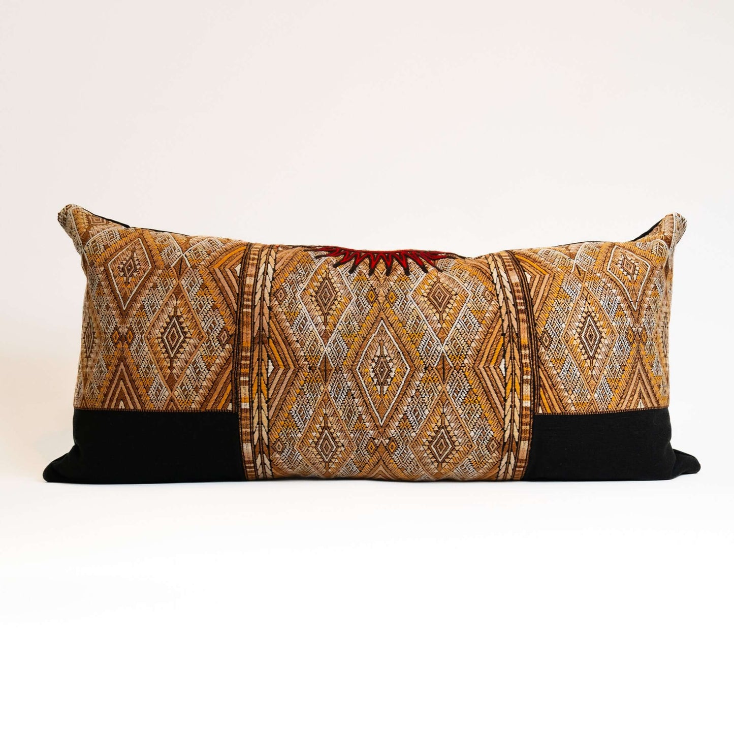 Guatemalan huipil floral bird lumbar pillow 15x24 handmade with embroidered birds and flowers
