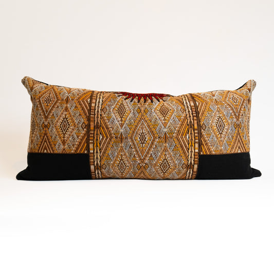 Guatemalan huipil floral bird lumbar pillow 15x24 handmade with embroidered birds and flowers