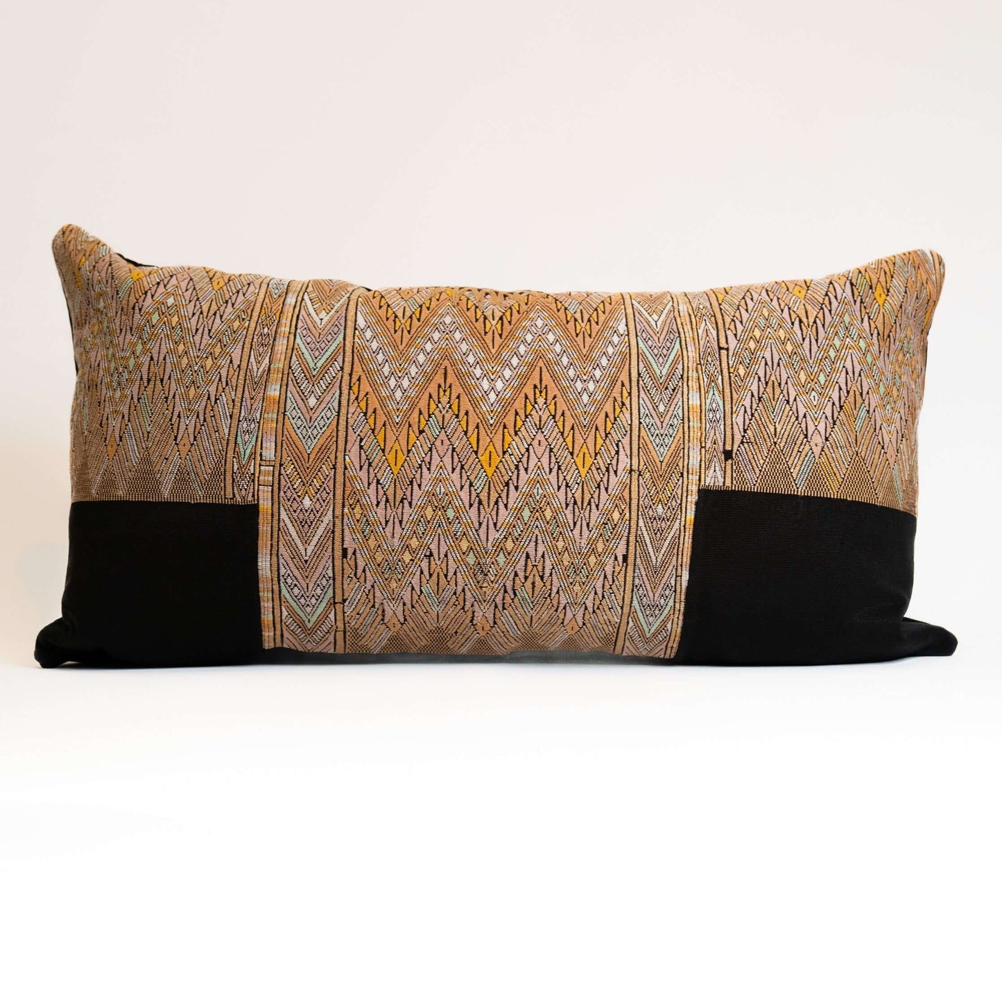 Handmade Guatemalan huipil embroidered floral bird lumbar pillow 15x24