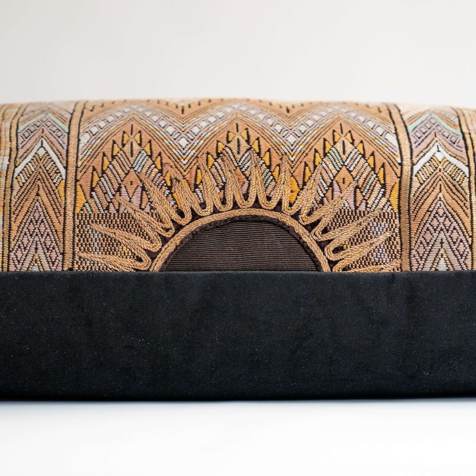 Handmade Guatemalan huipil embroidered floral bird lumbar pillow 15x24