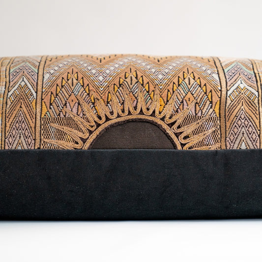 Handmade Guatemalan huipil embroidered floral bird lumbar pillow 15x24