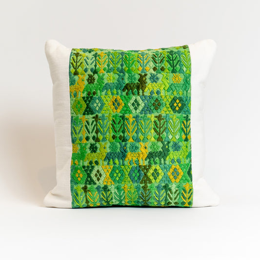 Handmade Guatemalan Nebaj huipil multicolored motif lumbar pillow 18x28