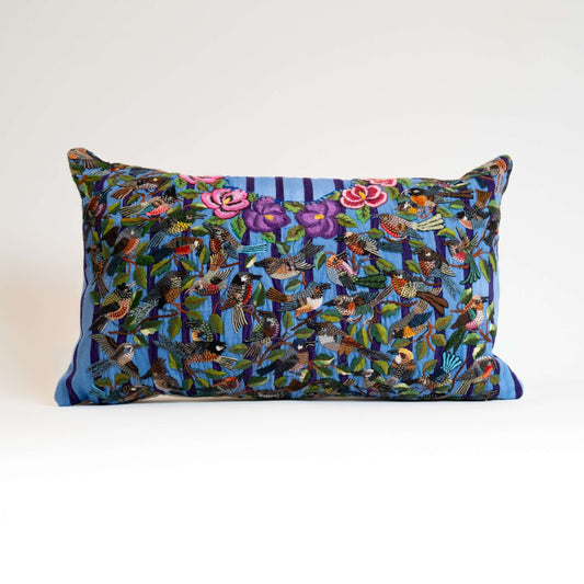 Handwoven Guatemalan Verde Village huipil lumbar pillow 13x21 boho decor