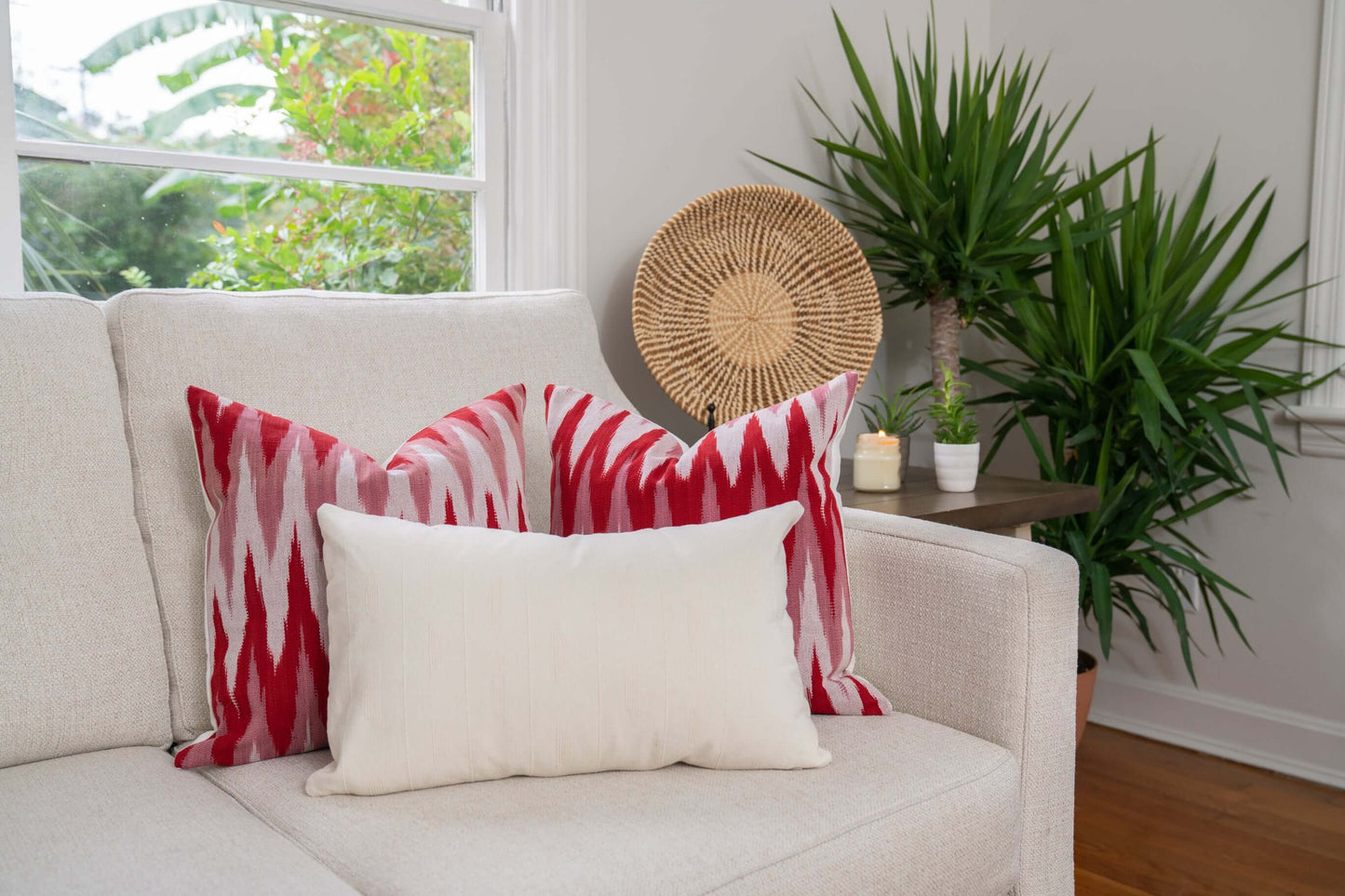 Handmade Guatemalan Kandy Red & White Ikat Pillow