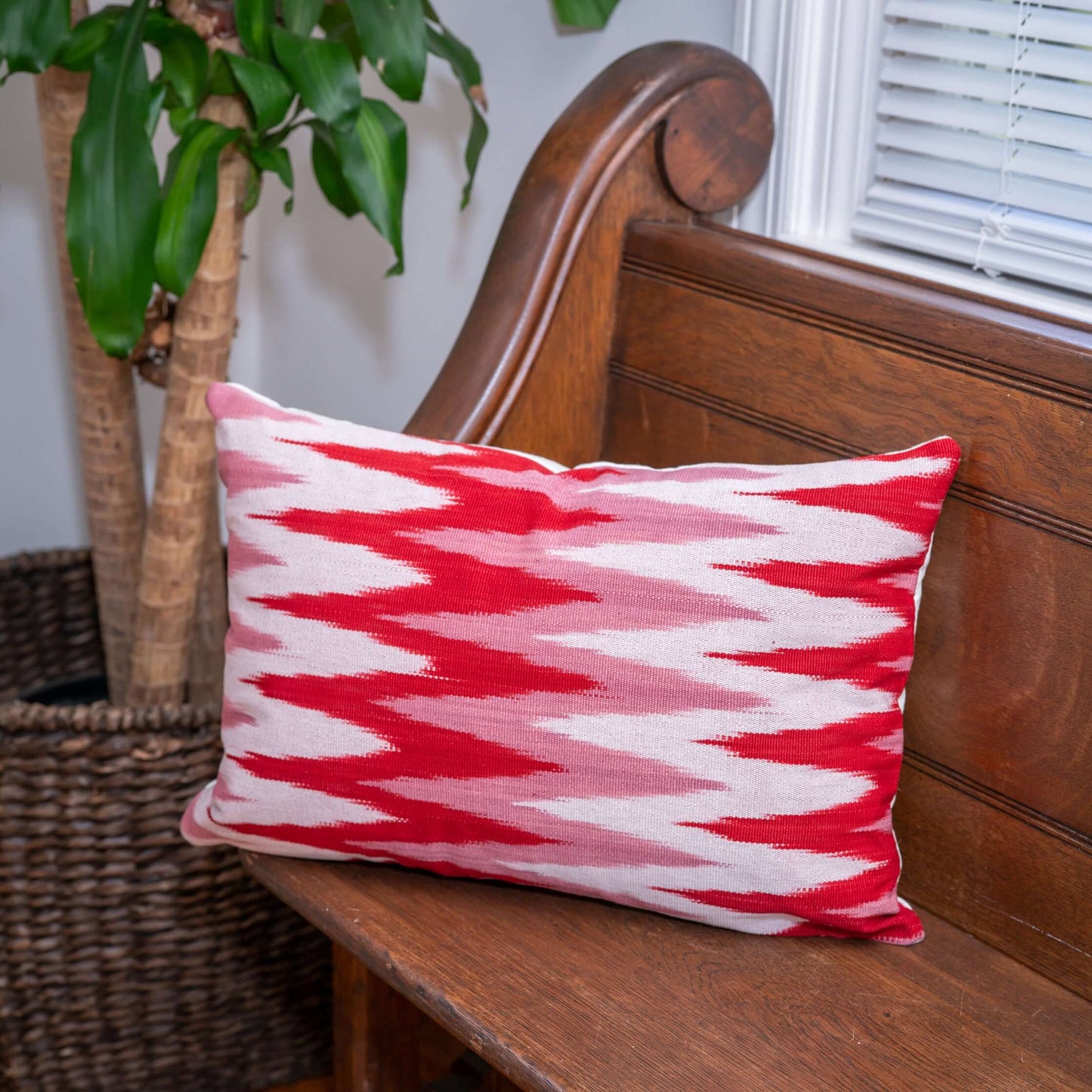 Handmade Guatemalan Kandy Red & White Ikat Pillow