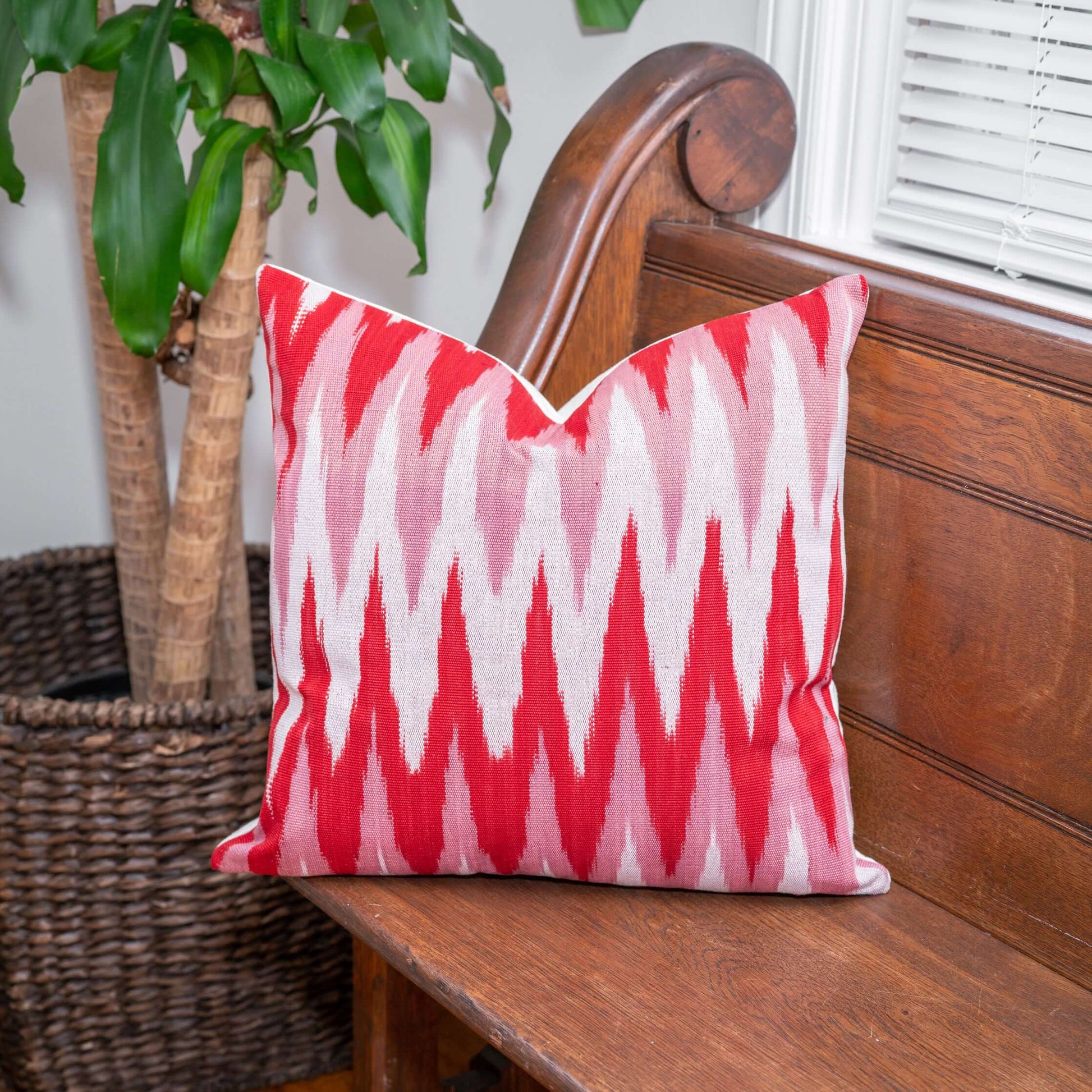 Handmade Guatemalan Kandy red and white ikat pillow