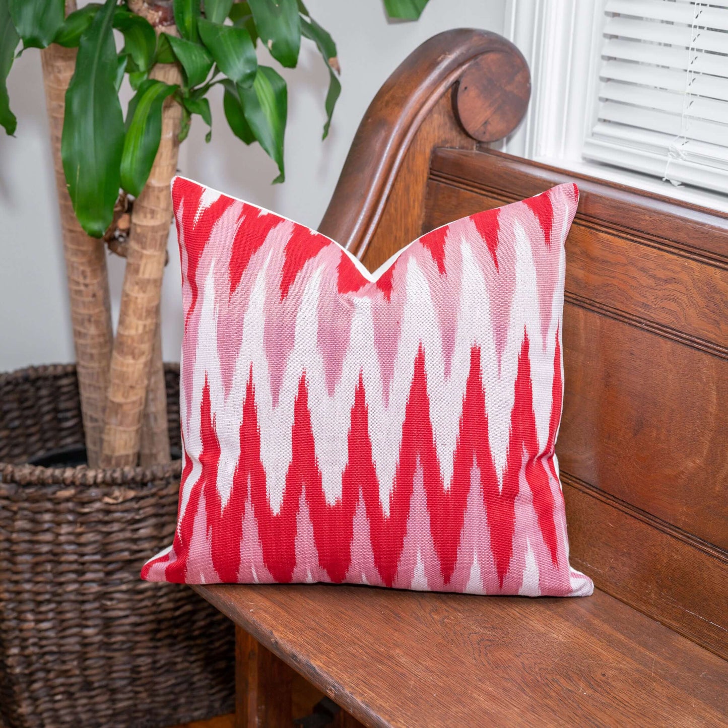 Handmade Guatemalan Kandy Red & White Ikat Pillow