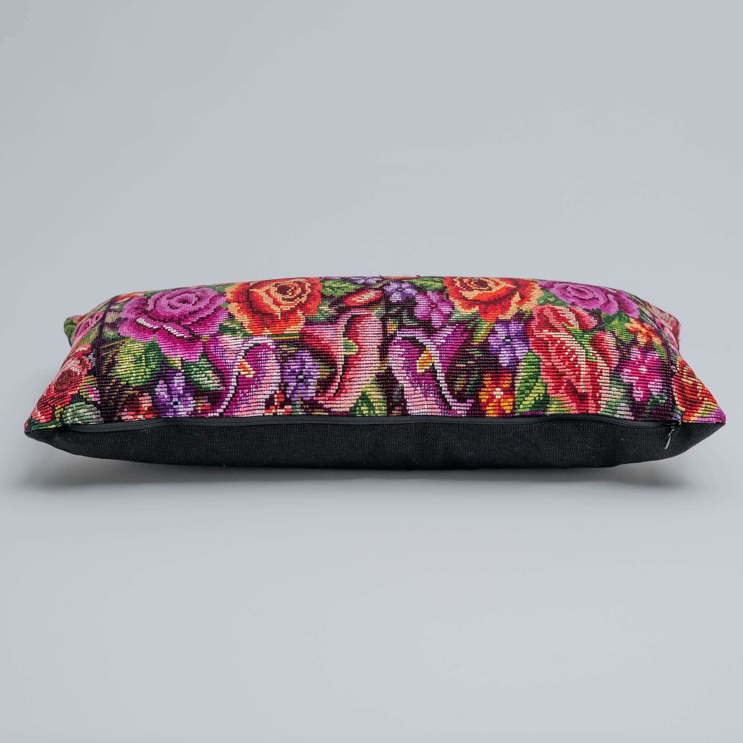 Handmade Chichicastenango bold floral huipil lumbar pillow 10x21.5