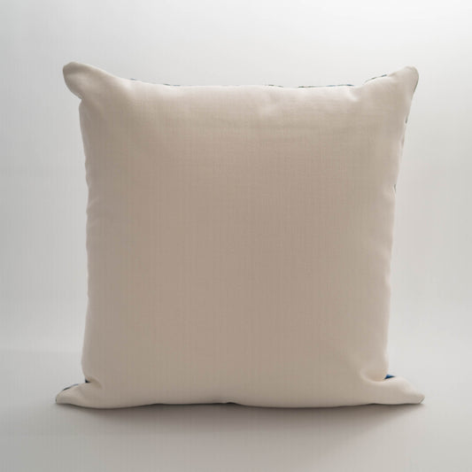 Handmade Guatemalan Atitlan blue and natural ikat pillow