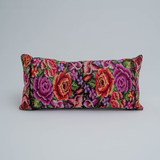 Handmade Chichicastenango bold floral huipil lumbar pillow 10x21.5